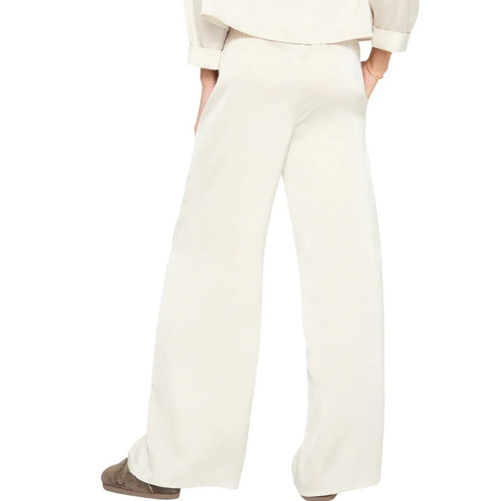 Brochu Walker Gorja Pant Satin Pull On Dust Ivory Medium Quiet Luxury Wide Leg - Picture 2 of 12